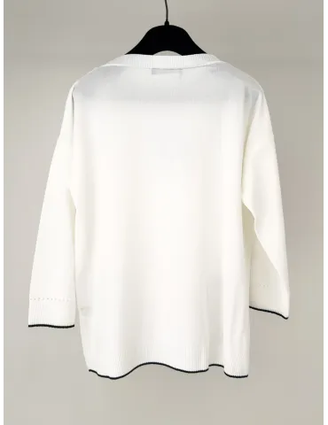 White Boxy Pullover with Black Trim by Volpato 2