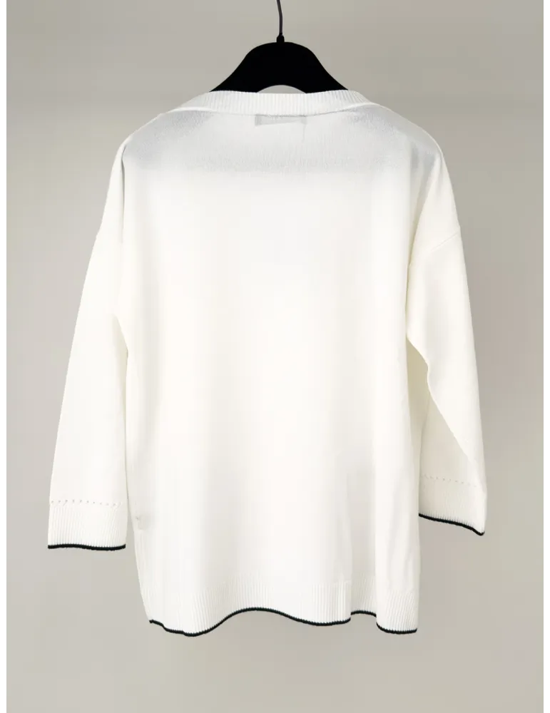 Maglia pullover bianco con profili neri fino alla taglia 56 - Volpato