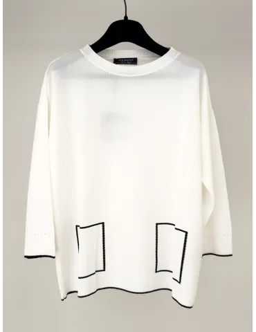 White Boxy Pullover with Black Trim – Volpato Italian Knitwear