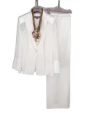 Tailleur cerimonia completo tre pezzi pantaloni in raso lucido bianco