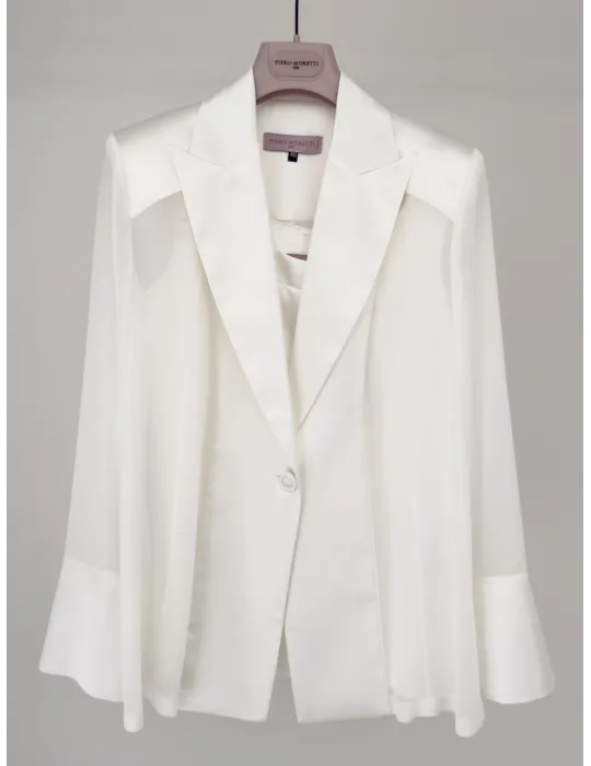 Piero Moretti White Silk Three-Piece Formal Pant Suit