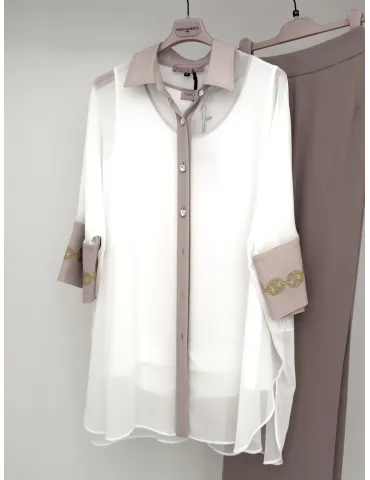 Piero Moretti White and beige shirt and top silk twinset