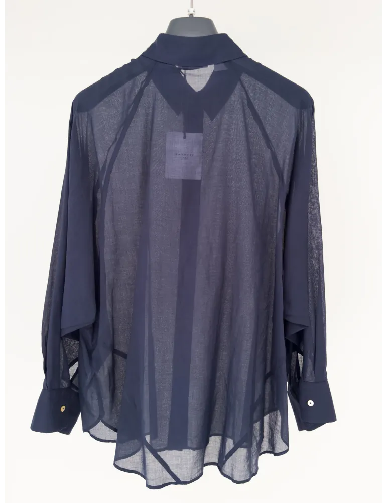 Camicia blu donna oversize in mussola di puro cotone Zanetti