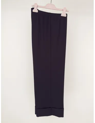 Piero Moretti black silk palazzo trousers with turn up hem