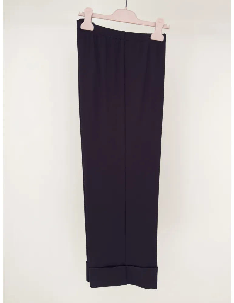 Piero Moretti Pantaloni palazzo neri con risvolto in jersey crepe