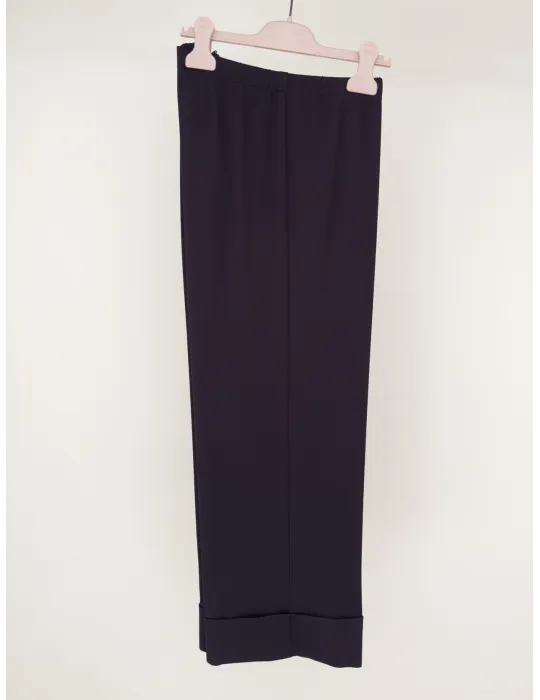 Piero Moretti Pantaloni palazzo neri con risvolto in jersey crepe