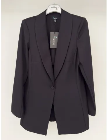 Tailleur nero maschile con cinta e pantaloni palazzo fino alla 54 2