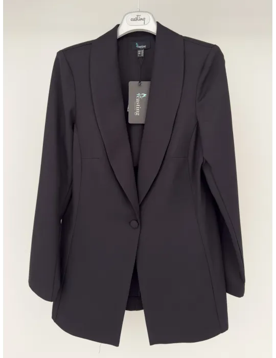 Tailleur nero maschile con cinta e pantaloni palazzo fino alla 54