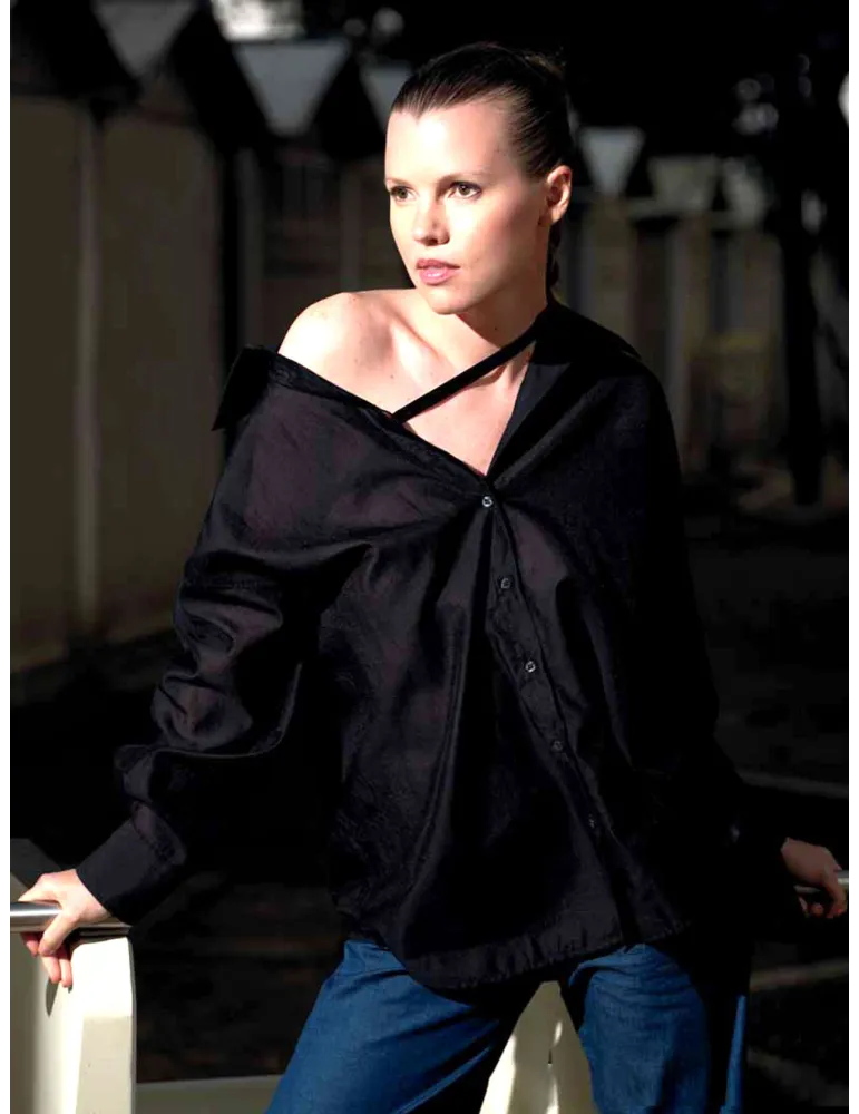 Camicia nera destrutturata in mussola | 6.5LAB by Zanetti 1965