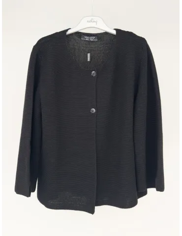 Volpato black cotton knitted jacket with lurex thread