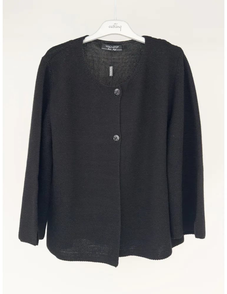 Volpato black cotton knitted jacket with lurex thread