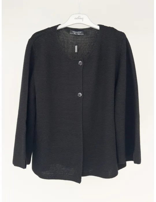 Volpato black cotton knitted jacket with lurex thread