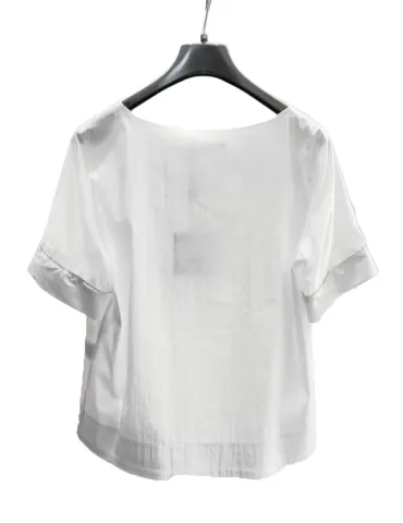 White cotton T-Shirt Blouse with Silver Piping Embroidery 2