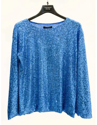 Blue Sequin Blouse with large Three-Quarter Sleeves 2