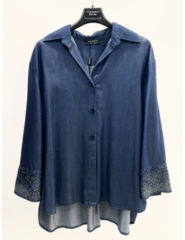 Oversized Lightweight Denim Shirt with Stud Embroidery