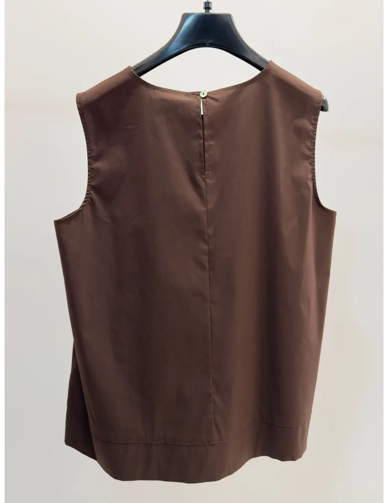 Cocoa brown cotton tank top and balloon skirt with embroidery
