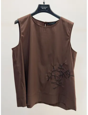 Volpato Cocoa brown cotton tank top with embroidery 2