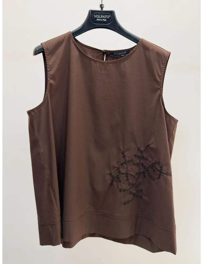 Cocoa brown cotton tank top and balloon skirt with embroidery