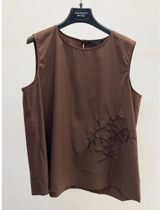 Completo gonna lunga e top di cotone marrone ricami boho chic Volpato