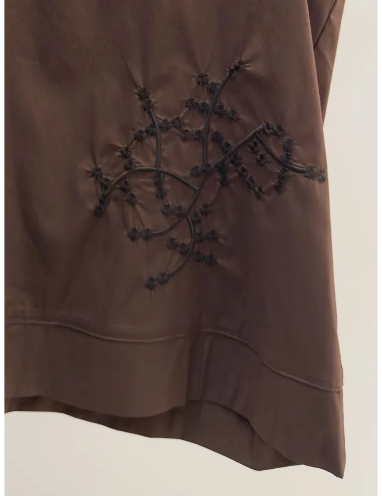 Completo gonna lunga e top di cotone marrone ricami boho chic Volpato