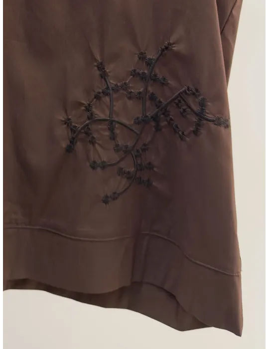 Completo gonna lunga e top di cotone marrone ricami boho chic Volpato