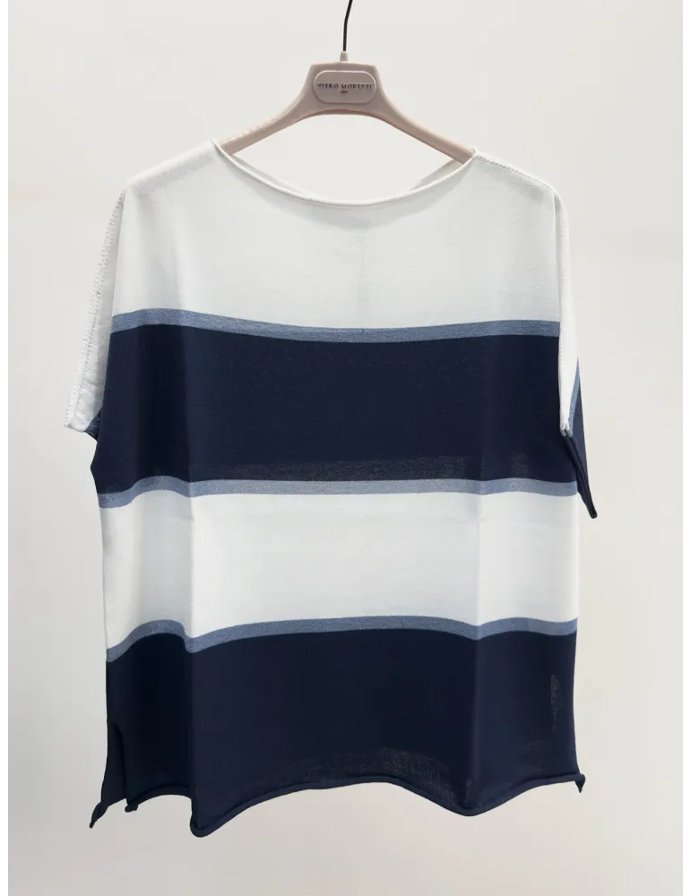 Maglia pullover bianco con profili neri fino alla taglia 56 - Volpato