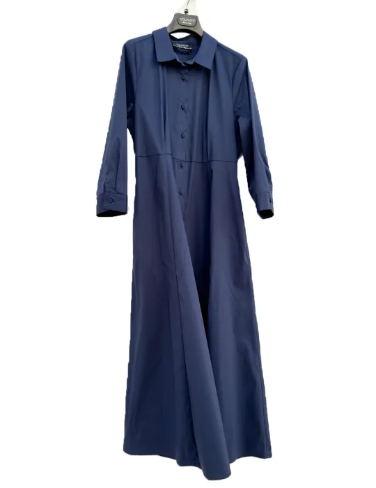 Volpato Long Blue Cotton Shirt Dress with Belt