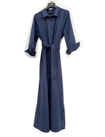 Volpato long Blue cotton shirt daily summer dress with belt