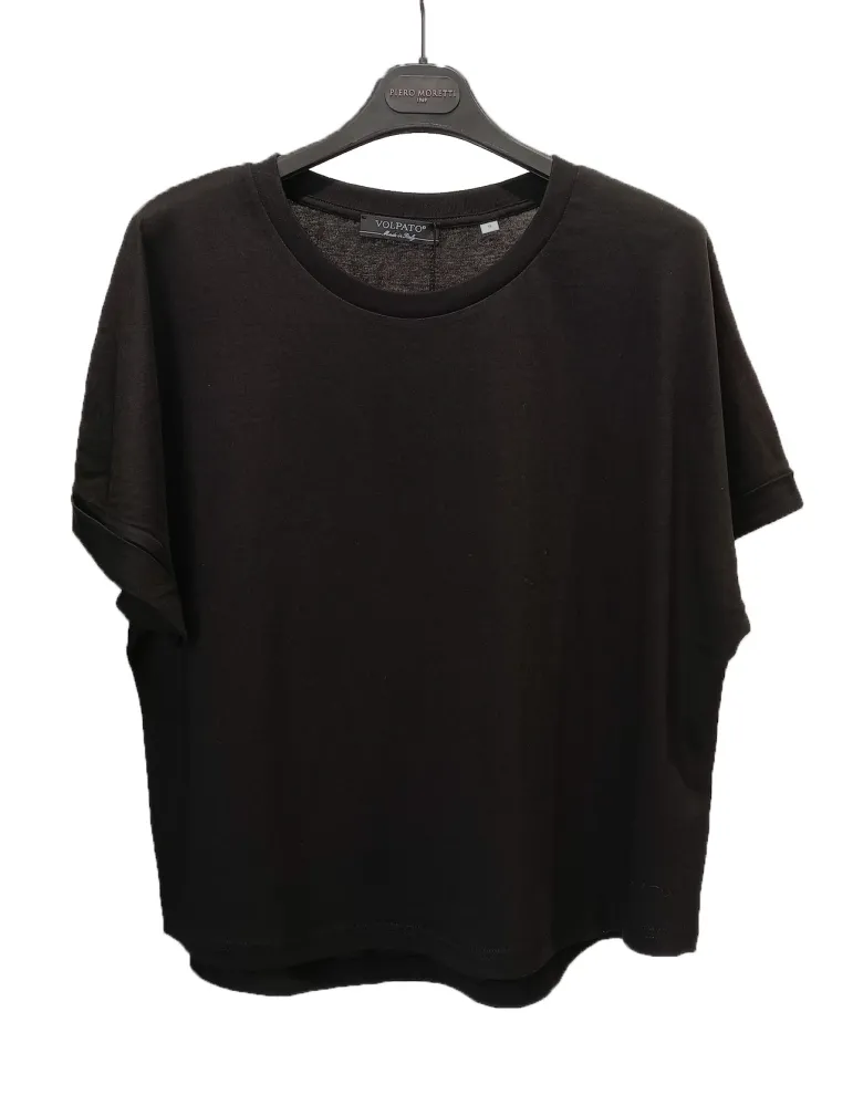 Volpato Italian natural clothing | Plain Black Boxy Cotton T-Shirt