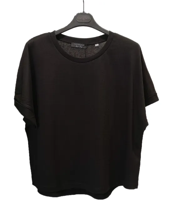 Volpato Italian natural clothing | Plain Black Boxy Cotton T-Shirt