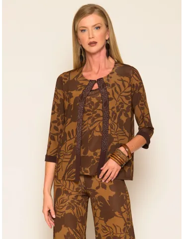 Cocoa Brown Floral Twinset with Embroidery of Crystals