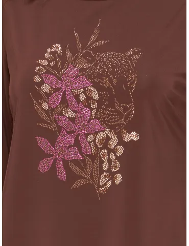 Cocoa Brown blouse with flowers and tiger Embroidery | Plus size 2