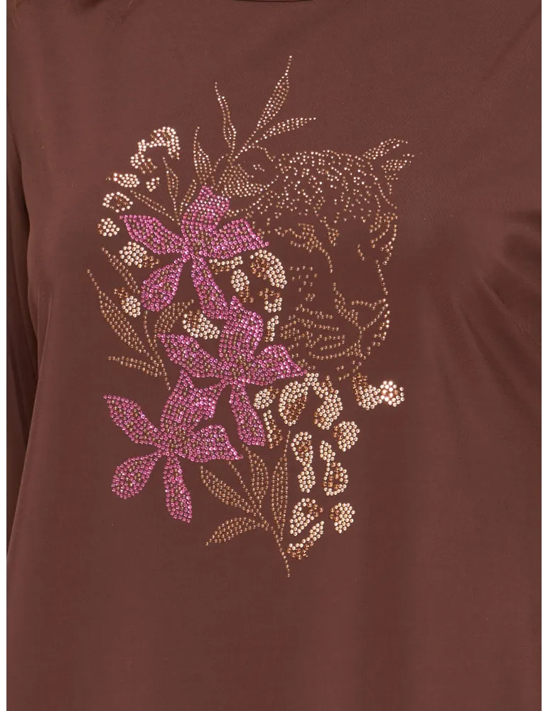 Francesca Mercuriali Maglia cacao con ricamo bronzo fino alla tg 60