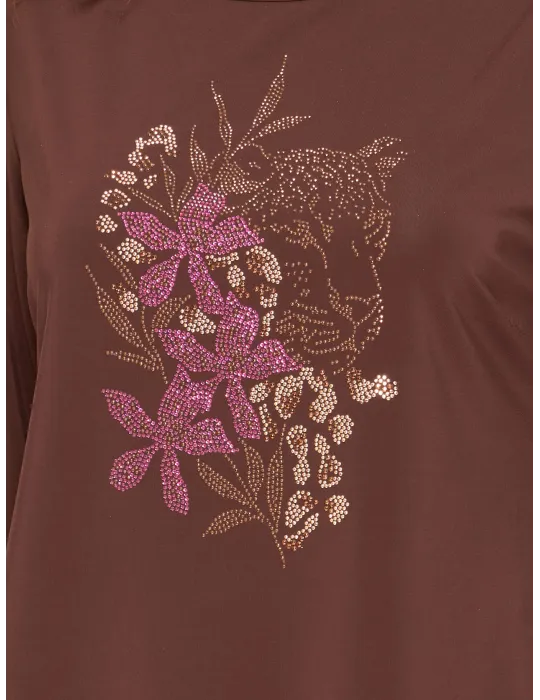 Francesca Mercuriali Maglia cacao con ricamo bronzo fino alla tg 60