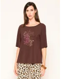 Cocoa Brown blouse with flowers and tiger Embroidery