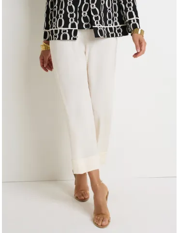Piero Moretti white silk palazzo trousers with turn up hem