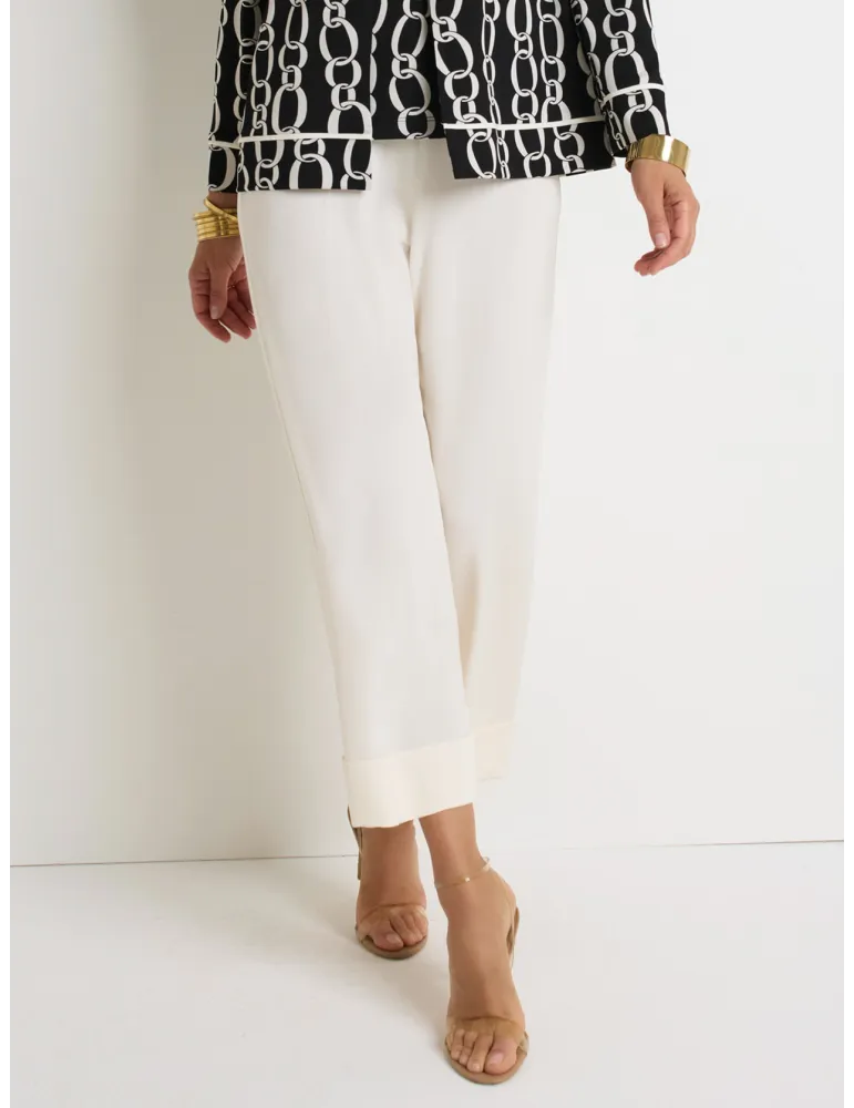 Piero Moretti Pantaloni bianchi palazzo con risvolto in jersey crepe