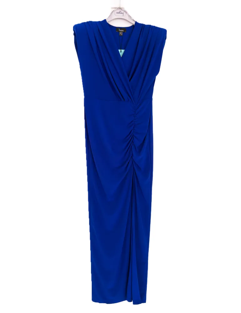 Blue Stretch Jersey long Dress with Side Slit and Straps