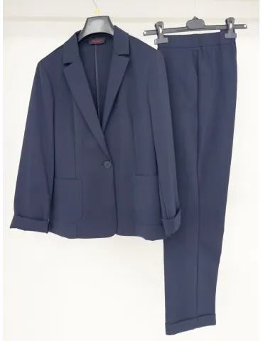 Dark blu tuxedo jacket and cigarette trousers women suit Made in Italy 2