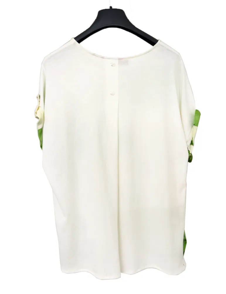 White Kimono t-shirt green and yellow floral printed