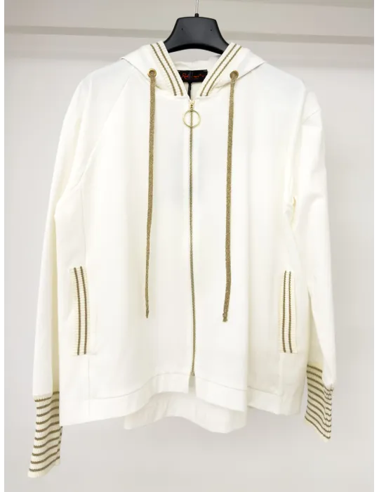 White viscose tracksuit with golden lurex profiles