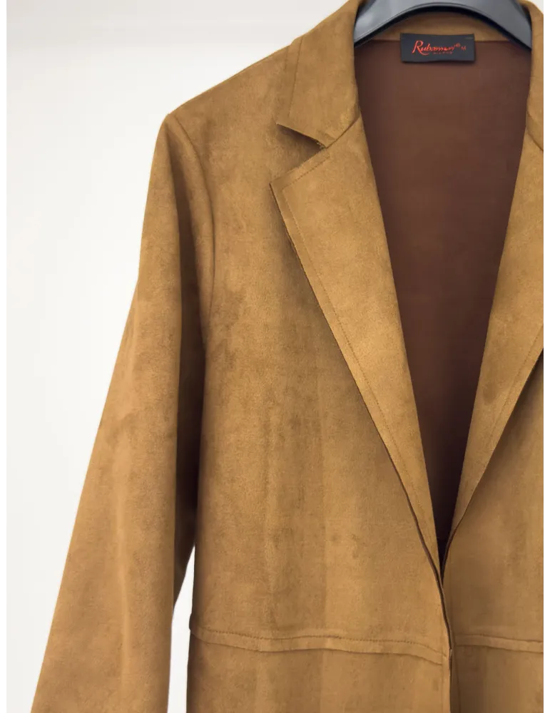 Rubamori Men's suede open jacket in brown suede plus size available