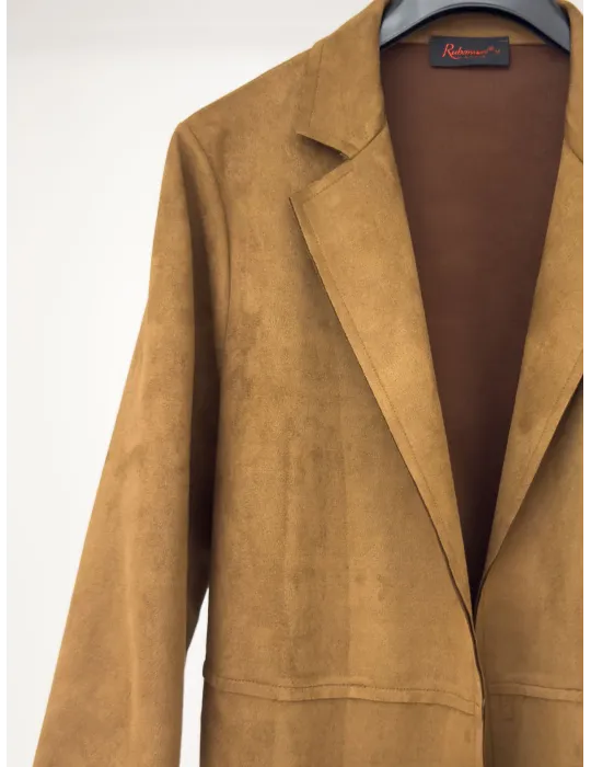 Rubamori Men's suede open jacket in tobacco brown suede