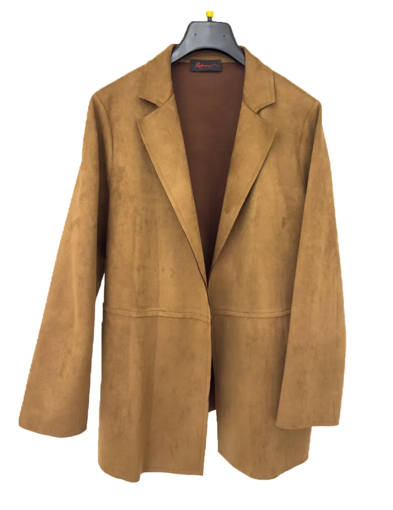 Rubamori Men's suede open jacket in tobacco brown suede