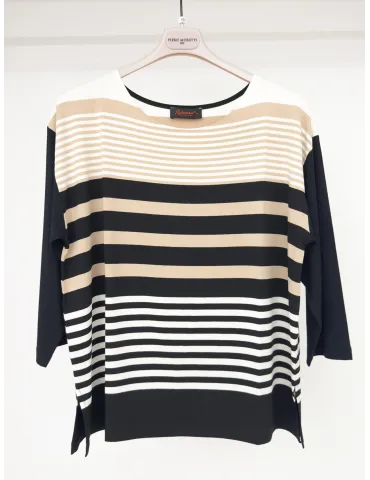 Maglia t-shirt a righe bianco nero e beige Rubamori dalla 44 alla 52