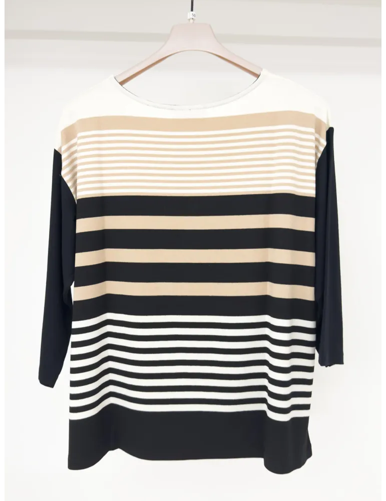 Maglia t-shirt a righe bianco nero e beige Rubamori dalla 44 alla 52