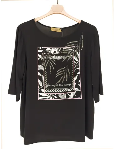 Black blouse shirt rhinestones Embroidery | Plus size Italian Ctothing