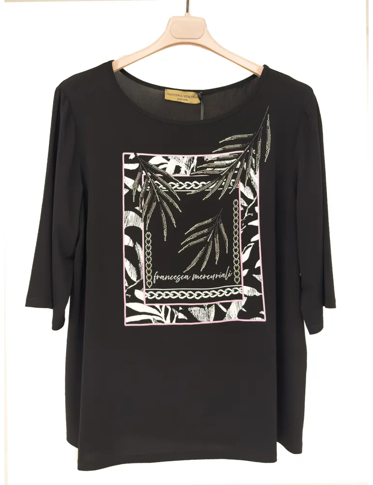 Black blouse shirt with rhinestones Embroidery