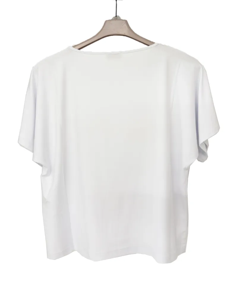 White kimono t-shirt with beige thread front embroidery