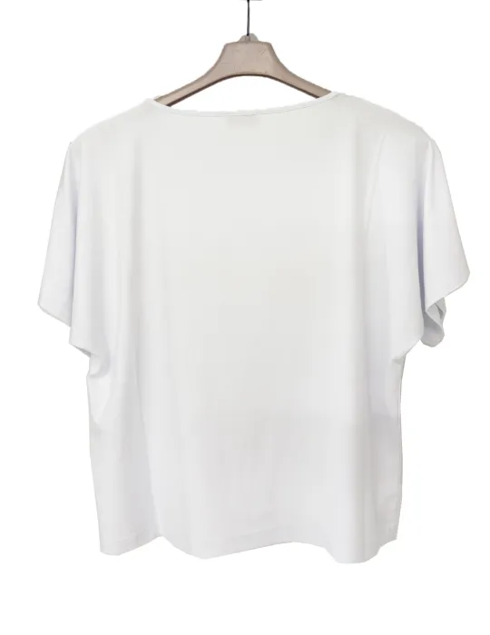 White kimono t-shirt with beige thread front embroidery
